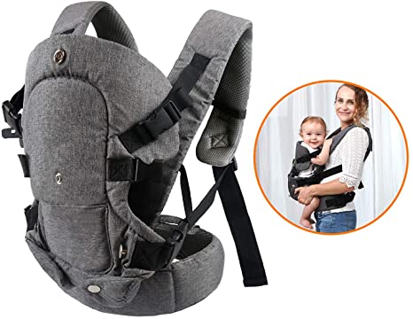 caiyuangg Baby Convertible Carrier, All Carry Position Newborn to Toddlers Ergonomic Carrier with Soft Breathable Air Mesh and All Adjustable Buckles (Grey)
