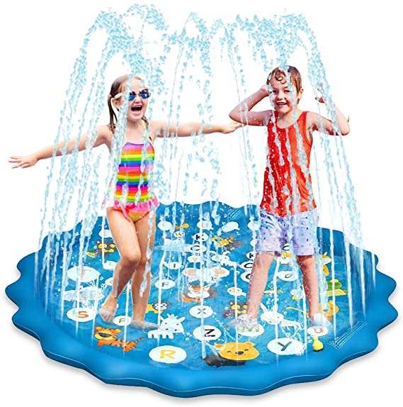 SUPOW Splash Pad Sprinkler for Kids Dogs, 68" Splash Play Mat Inflatable Outdoor Water Mat Toys, Infant Wading Sprinkler Pool for Kids Outdoor Play