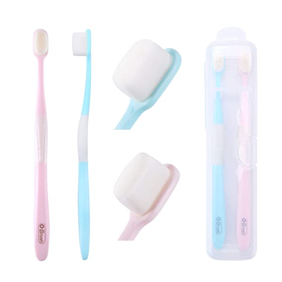 OBrush Extra Soft Toothbrush for Adults | Ultra Micro Soft Toothbrush | Toothbrush Over 20000 Soft Floss Bristle for Gum Care | Good Cleaning Effect | Blue and Pink Twin Pack