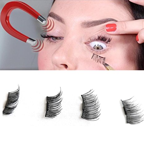 Staron 1 Pair 4pcs Magnetic False Eye Lashes, 3D Reusable Fake Eyelashes Easy To Use Magnet Eyelashes Extension Lash (Black)
