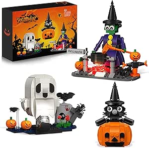 Halloween Building Blocks Set, Halloween Party Favor Toys Games, Halloween Witch Ghost Pumpkin Blocks Bricks Kit for Kids Boys Girls Teens Adults Halloween Decorations