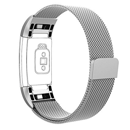 Fitbit Charge 2 Bands, Vancle Adjustable Milanese Loop Stainless Steel Metal Band Bracelet Strap with Magnetic Closure Clasp, No Buckle Needed for Fit Bit Charge 2 HR Fitness Tracker