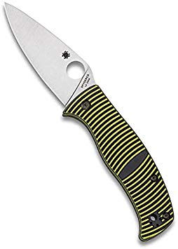 Spyderco Caribbean Leaf Folding Knife - Yellow/Black G-10 Handle with PlainEdge, Full-Flat Grind, LC200N Steel Blade and Compression Lock - C217GP
