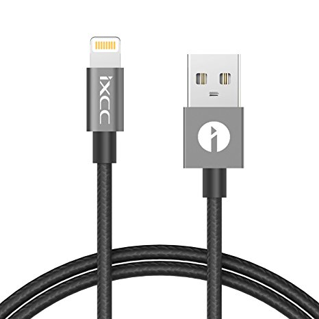 Nylon Braided Lightning Cable,[2017 New][MFi Certified], iXCC 4 Feet iPhone Charging and Sync Cable for iPhone 7/6/6s/Plus/5/SE/iPad Mini/Air/Pro - Black