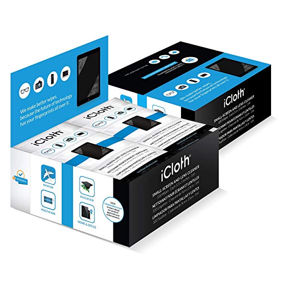 iCloth Small-Screen and Lens Cleaner | 200 Cleaning Wipes pre-moistened and Individually Sealed - Approved for Optical Clarity | 200 Count