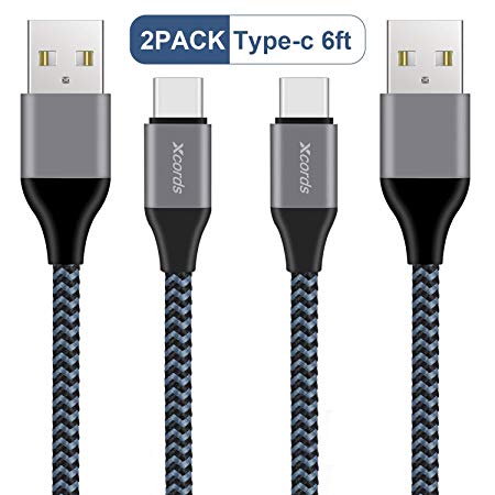 USB Type C Cable, Xcords USB C Cable 2Pack 6FT USB C to USB 2.0 Nylon Braided Fast Charger Cable for Galaxy S10, S9, S9 Plus,S8, Note 9, LG V30, HTC 10, Nexus 5X/6P,Google Pixel XL