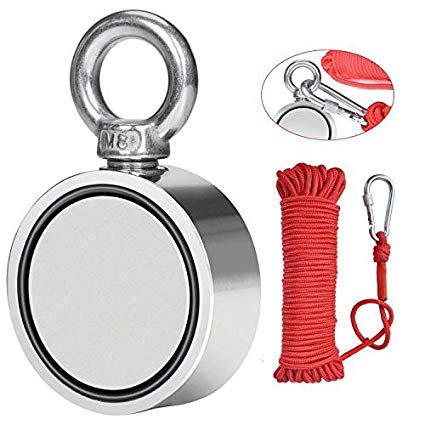 Jewan Double Side Magnet Fishing Kit with Rope 20M(66ft),Neodymium Magnet Combined 300KG Pulling Force,Super Strong Fishing Magnet with Eyebolt for Magnet Fishing and Salvage in River - 60mm Diameter