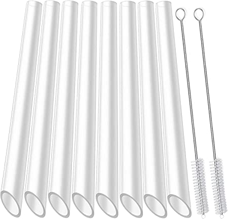 ALINK Reusable Clear Boba Straws, 13 mm x 10.5 in, Jumbo Hard Plastic Smoothie Straws for Bubble Tea, Pack of 8 with 2 Cleaning Brush