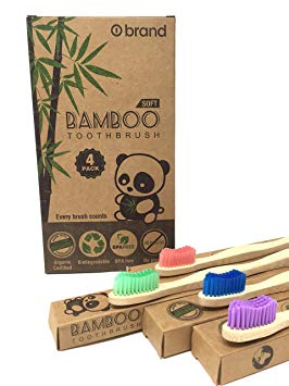 Biodegradable Bamboo Toothbrush, 4 pack, Eco Friendly & Natural, Soft Bristle Tooth brush, BPA Free, Wooden Toothbrushes, Zero Waste Products, Organic, Vegan, Non Plastic, Environmental
