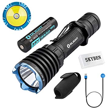 Olight Warrior X 2000 Lumen 560 Meter Throw Cree XHP35 NW LED Metal Tail Switch Rechargeable Tactical Flashlight, with Magnetic Charging Cable,Customized 18650 Battery and SKYBEN Battery Case