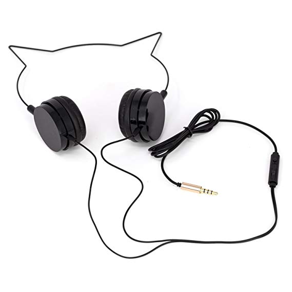 Lux Accessories Rose Gold Cat Ear Headphones Wire Frame Headset w Microphone