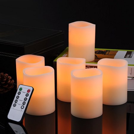 Bingolife Real Wax Flameless Weatherproof Outdoor and Indoor LED Candles 3" x 4" with Remote Control & Timer - Set of 6 (Ivory)