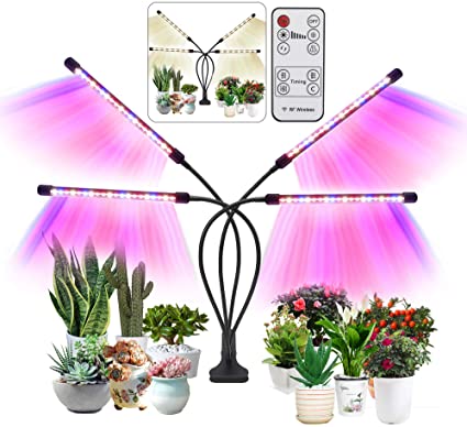 Syellowafter Grow Light, Plant Grow Lights for Indoor Plants with Red Blue Spectrum, 80W 4 Modulator Tubes 80 LED Beads,2/8/12H Timer,3 Switch Modes, USB or AC Powered