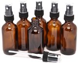 6 New High Quality 2 oz Amber Glass Bottles with Black Fine Mist Sprayer