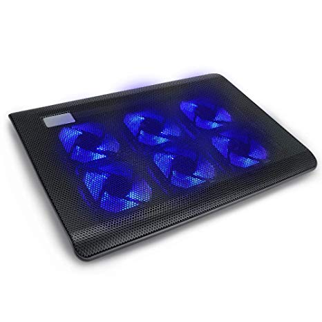 LINGSFIRE Laptop Cooling Pad Powerful Slim Quiet Laptop Cooler USB Gaming Laptop Cooler Stand for 12-15.4inch Cooler Pad with Stepless Speed 6 Blue LED Fans 2 USB Ports (Black)