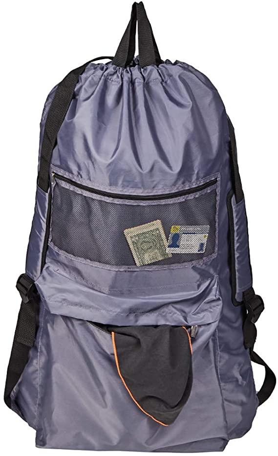 HOMEST Laundry Backpack Bag Extra Large with Mesh Pocket, Shoulder Straps, Machine Washable Durable Nylon Backpack for College Student, Dorm, Camp, Travel, Grey