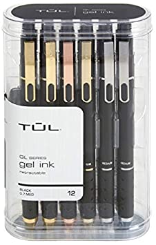 TUL Retractable Gel Pens, Medium Point, 0.7 mm, Black Barrel, Black Ink, Pack of 12 Pens