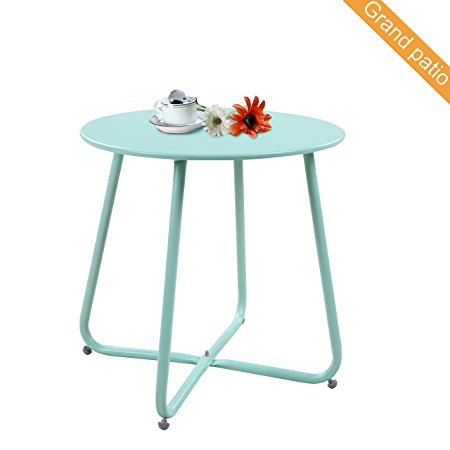 Grand patio Steel Patio Coffee Table, Weather Resistant Outdoor Side Table, Small Round End Tables, Macaron Blue