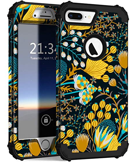 iPhone 8 Plus Case, iPhone 7 Plus Case, Hocase Heavy Duty Shockproof Protection Hard Plastic Silicone Rubber Hybrid Protective Case for iPhone 7 Plus/iPhone 8 Plus - Yellow Flower Blossoms