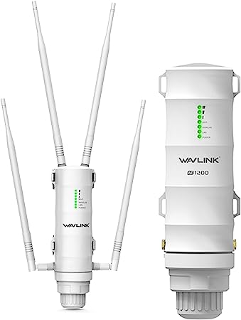 Outdoor WiFi Extender AC1200 High Power Outdoor Weatherproof Wireless Access Point with Passive POE, Uniswim Dual Band 2.4G 5G WiFi Repeater WiFi Range Extender,Mesh Extender 4x7dBi Omni Antennas