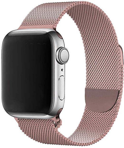 Letuboner Compatible for Apple Watch Band 38mm 40mm 42mm 44mm,Wristband Mesh Loop with Adjustable Magnetic Closure Replacement Bands for iWatch Series 1/2/3/4/5 (Rose Gold Pink, 38mm/40mm)