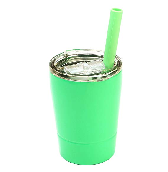Colorful PoPo Kids Stainless Steel Cup Lovely Small Rambler Tumbler, Double Wall Vacuum Insulated Water Bottle with Lid and Silicone Straw, 8.5 OZ (1, Mint Green)