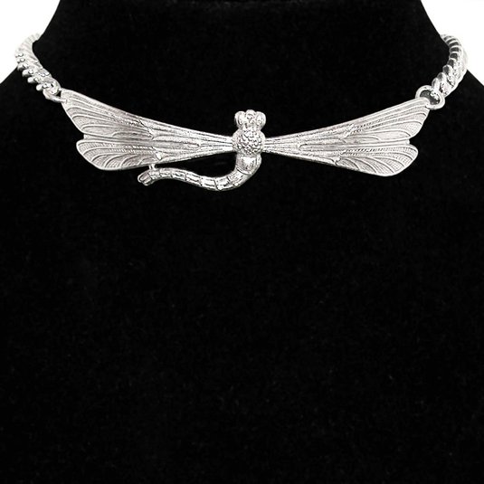 Girlprops Nickel Free Dragonfly Choker Necklace On Heavy Chain USA Ours Alone in Pewter with Antique Finish