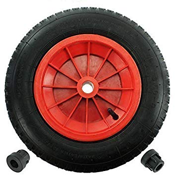 First4spares 14" 3.50-8 Complete Wheelbarrow Wheel, Inner Tube, Tyre & 1/2" Axle Reducer Bushes for Garden Trolley/Barrow/Go Cart/Trailer Truck (Red)