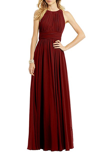 Ssyiz Custom Women's Elegant Pleated Chiffon Floor Length Evening Party Dress