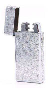 Tomolo Double Electronic Arc Lighter New Design USB Rechargeable Windproof Flameless Lighter (Silver-Flower)
