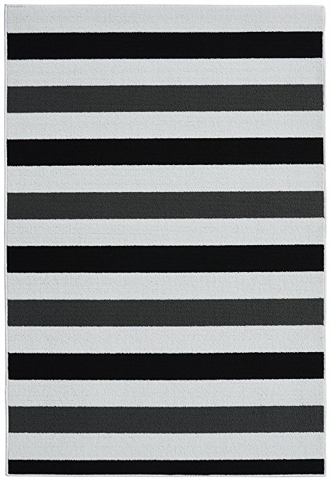 Garland Rug Rugby Area Rug, 5 x 7.5", Black/Cinder Gray/White