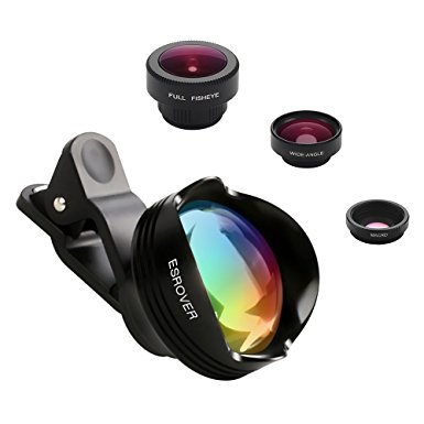 Phone Lens 180° Fisheye Lens 15X Macro lens 0.65X 100°Wide Angle Lens 3x Optical Zoom Telephoto Phone Camera Lens Kit with Clips for iPhone 6 6S Plus Samsung S6/S7 Edge