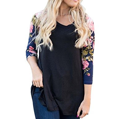 Goddessvan Plus Size Tops, Women Long Sleeve O-Neck Casual Floral Print Shirt Blouse