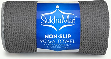 SukhaMat Non-Skid HOT Yoga Towel - Best Non-Skid, Ultra Absorbent, Fast Drying Bikram / Ashtanga / Hot Yoga Towel - Durable Microfiber - Skidless Silicone Bottom, 72" Long - Lifetime Guarantee