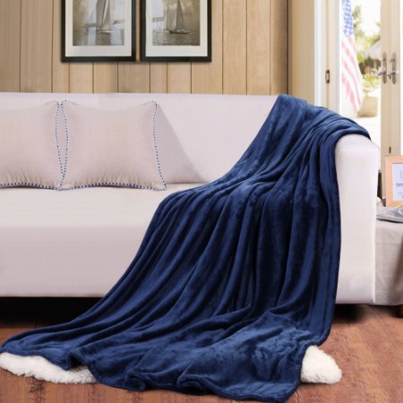 Flannel Throw Blankets, Bed Blanket by Bedsure-100% Plush Microfiber(Warm/Cozy/Fluffy), Lightweight and Easy Care, Couch Blanket, Twin Full/Queen King(66"x90" Blue Navy)