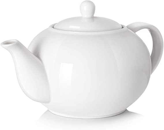 DOWAN Porcelain Teapot, 40 Ounce Tea Pot - Large Enough for 5 Cups, White