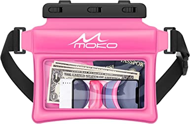 MoKo Waterproof Phone Pouch Fanny Pack, Floating Dry Bag for Swimming Kayaking Snorkeling, Compatible with iPhone 14 13 12 11 Pro Max X/Xr/Xs Max, Galaxy S21 Ultra/S9/Note 10 Plus, Magenta