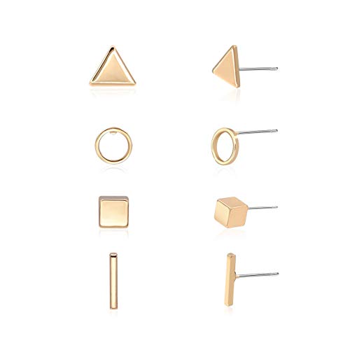 Zealmer Simple Geometric Stud Earrings Set Triangle Circle Cube and Bar Earrings for Women Girls