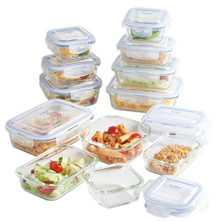 VonShef 12 Piece Glass Container Food Storage Set with Lids, Free 2 Year Warranty