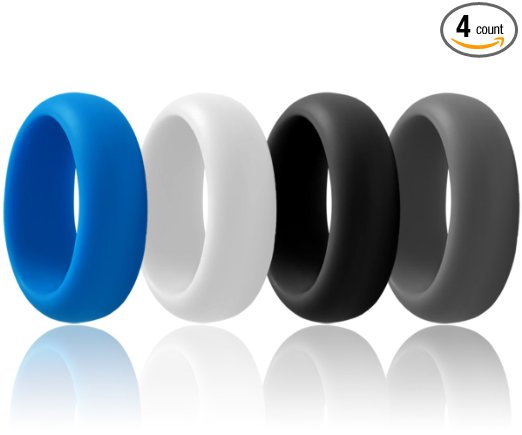 Silicon Wedding Ring Bands for Men (4Packs) Flexible Premium Rubber Rings Set for Sports, Active Men, Athletes, Comfortable Fit & Skin Safe, Non-toxic, Antibacterial