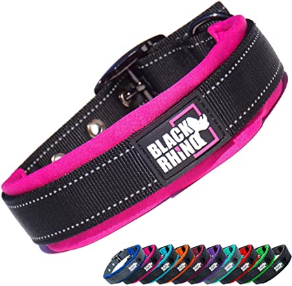 Black Rhino - The Comfort Collar Ultra Soft Neoprene Padded Dog Collar for All Breeds - Heavy Duty Adjustable Reflective Weatherproof (XLarge, Pink/Black)