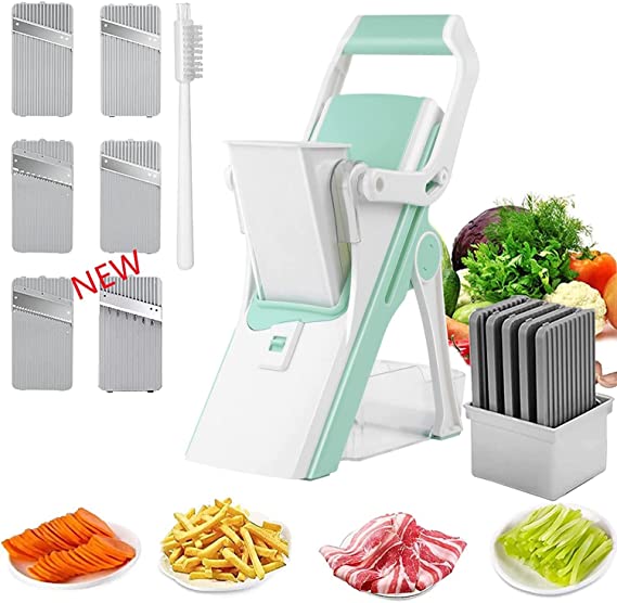 Lecone Vegetable Chopper, Mandoline Slicer Cutter Chopper, Multi-Functional 6 in 1 Vegetable Slicer Potato Veggie Chopper Dicer with Container 6 Replaceable Blades，Ideal for Fruits/Vegetables/Salads