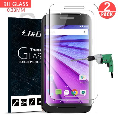 Moto G 3rd Gen Screen Protector JampD Moto G 3rd Generation Moto G3 Glass Screen Protector Tempered Glass HD Clear Ballistic Glass Screen Protector for Moto G 2015 Release 2 Pack