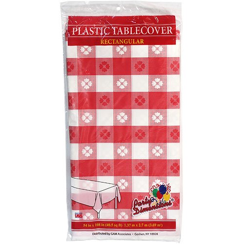 Party Dimensions 54" X 108" Inch Rectangle Tablecover, Red and White, Gingham Pattern