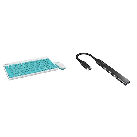 Portronics Key2-A Combo of Multimedia Wireless Keyboard & Mouse, Compact Light-Weight for PCs, Laptops and Smart TV, White & MPORT 31C 4-in-1 USB Hub (Type C to 4 USB-A Ports) with Fast Data Transfer