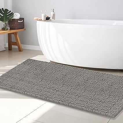 Chenille Plush Extra Long Door Mat Runner Long Machine Washable Non-Slip Door Mat, Bath Mat, Bedroom Rug, with Water Absorbent Quick Drying Microfiber Shag Carpet (Gray, 71x31)