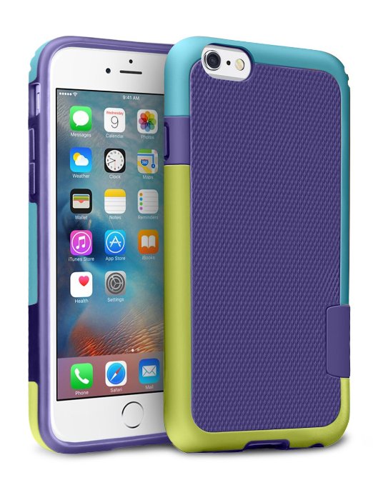 iPhone 6S Plus Case, TILL(TM) iPhone 6 Plus/6S Plus 5.5 INCH Case Best Impact Shockproof Defender Ultra Hybrid Dual Slim Cover Soft TPU w/ Bumper Sheild (Purple/Turquoise/Yellow)