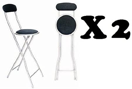 NEW QUALITY FOLDING BLACK BAR STOOL CHAIR FOR PARTIES OFFICE HOME BREAKFAST STOOL (92 cm height, Black)