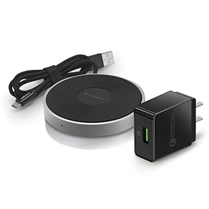 Spigen Essential Fast Wireless Charger Up to 15W Optimized for iPhone & Android Devices with Power Adapter and Cable for iPhone X / 8/8 Plus/Galaxy S9 / S9 Plus/Note 8