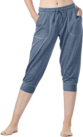 icyzone Women's French Terry Jogger Lounge Sweatpants - Active Capri Pants for Women